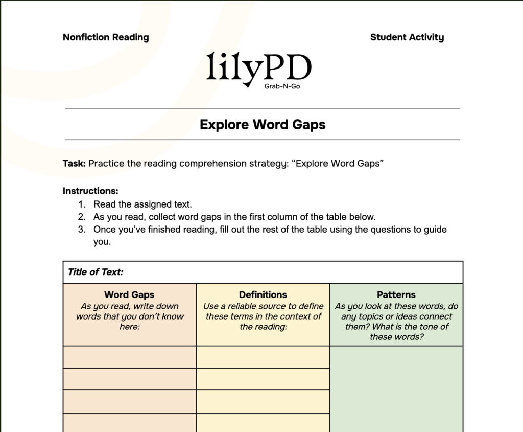 Literacy Strategy: Explore Word Gaps