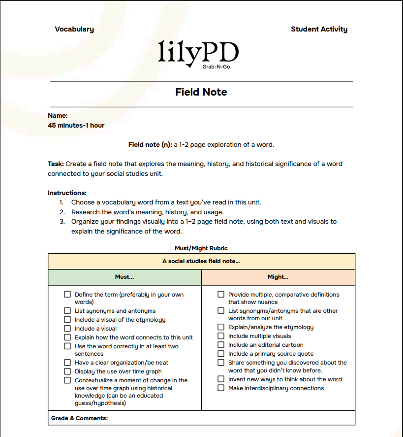 Vocabulary Exercise: Field Note