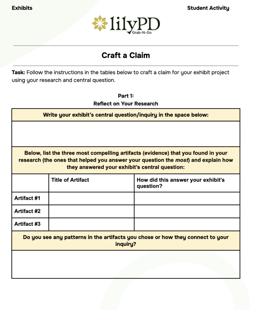 Exhibit Projects: Craft a Claim