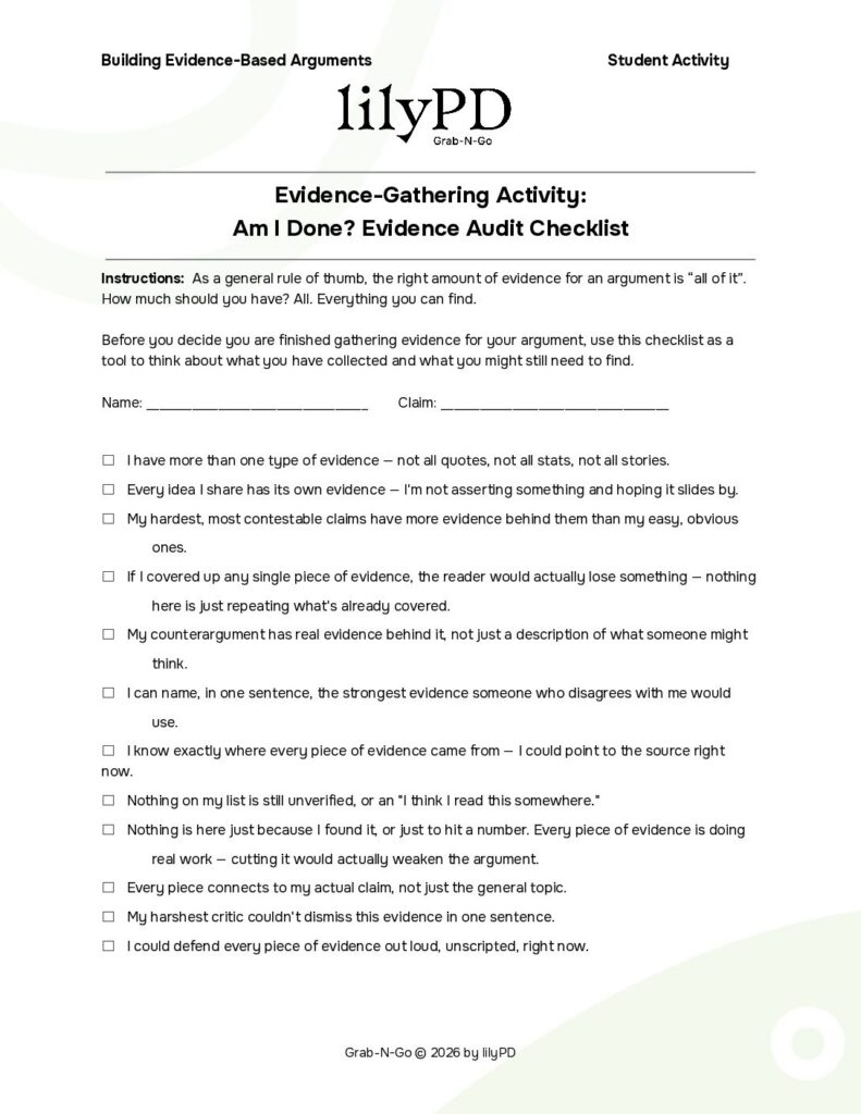 Evidence-Gathering Activity: Am I Done? Evidence Audit Checklist