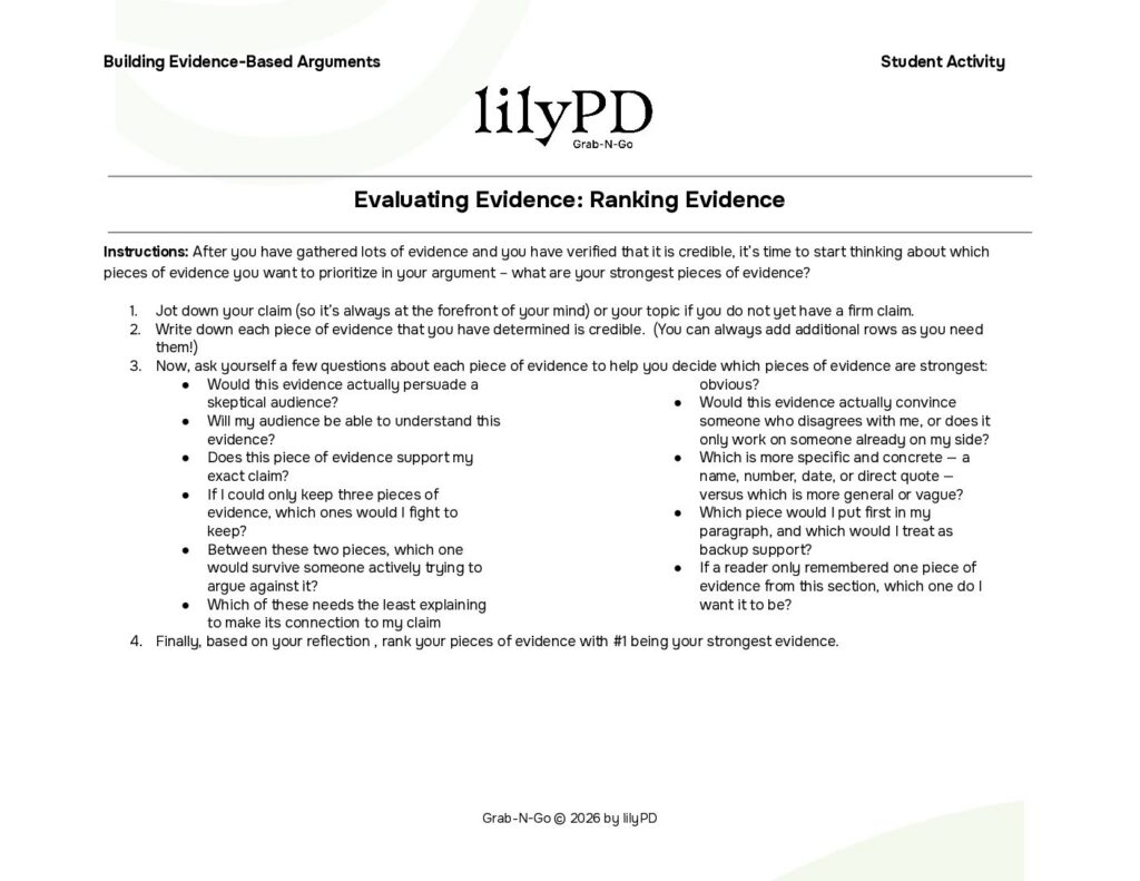 Evaluating Evidence: Ranking Evidence