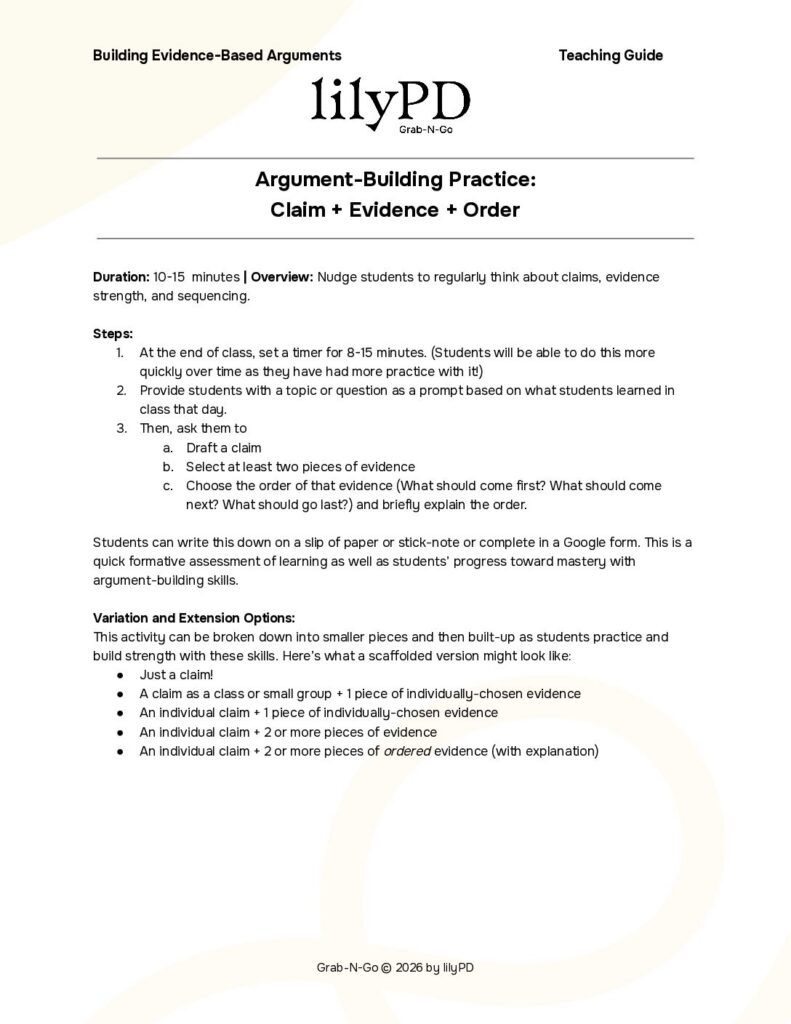 Argument-Building Practice: Claim + Evidence + Order