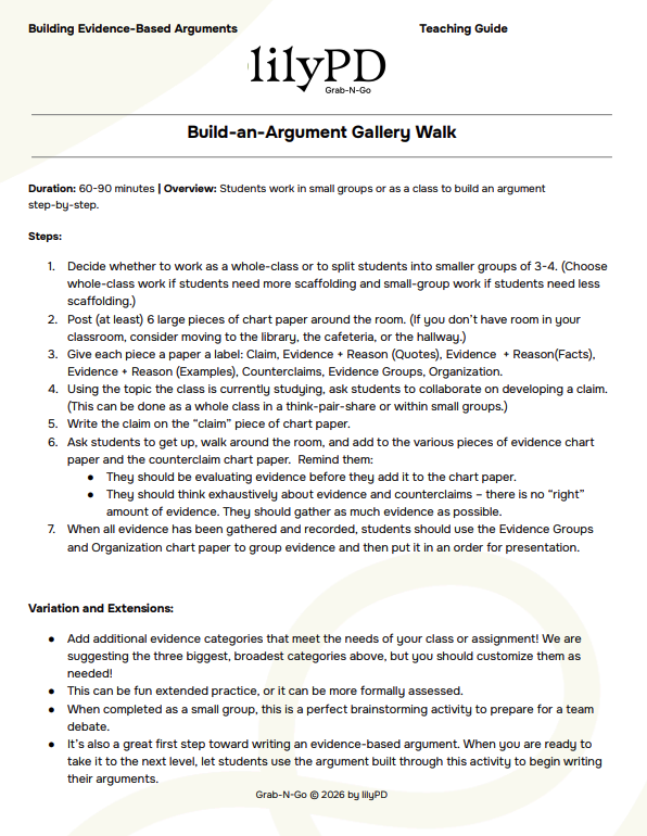 Argument-Building Practice: Build-an-Argument Gallery Walk