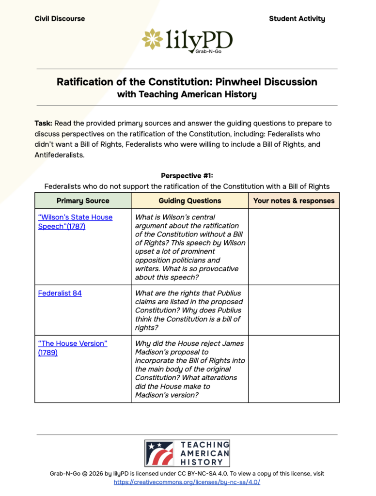Pinwheel Discussion: Ratifying the Constitution with Teaching American History