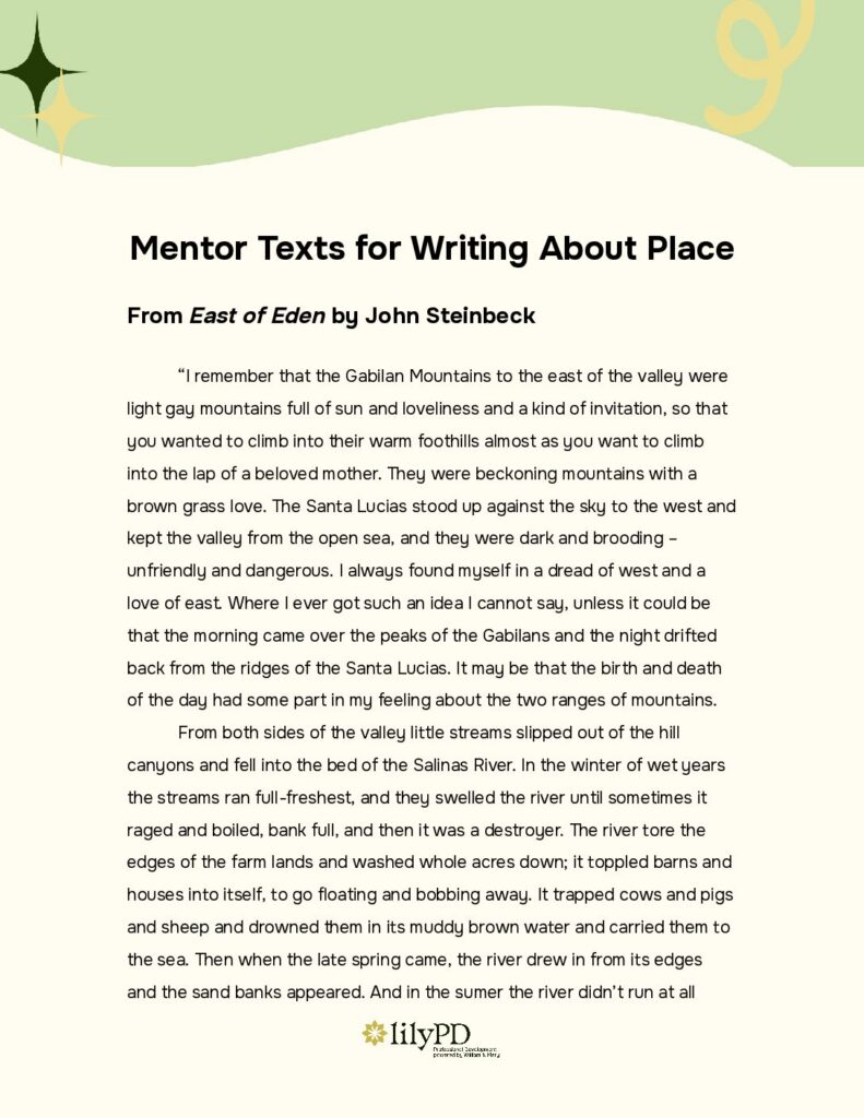 Mentor Texts for Writing About Place  (Write Out 2026)