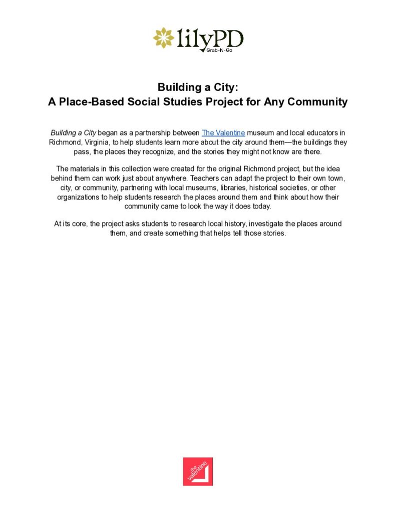 Building a City Project Plan & Activities | The Valentine Museum